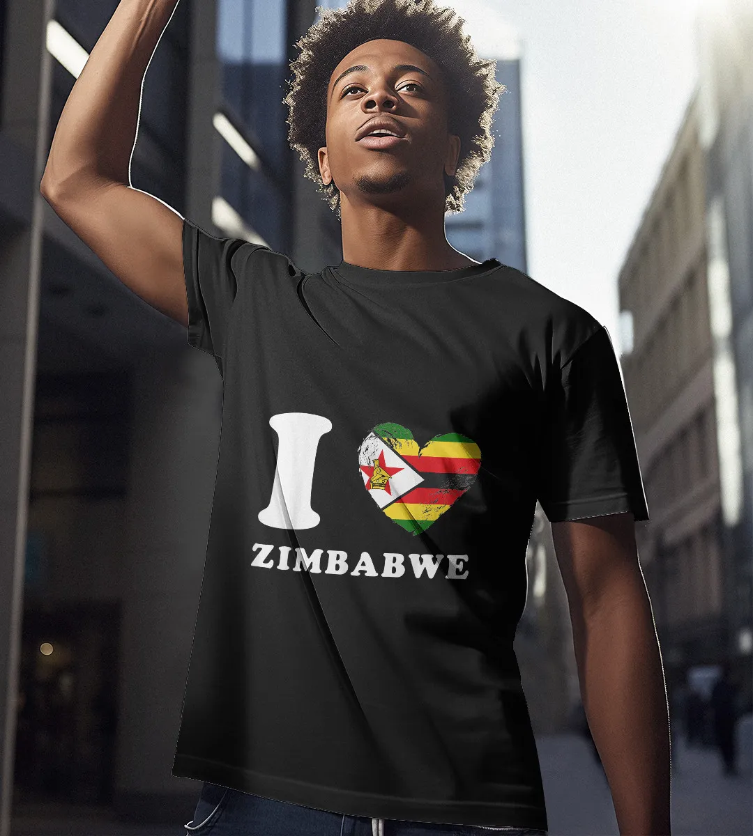 1sttheworld T-Shirt - Heart Flag Zimbabwe T-Shirt Black A35