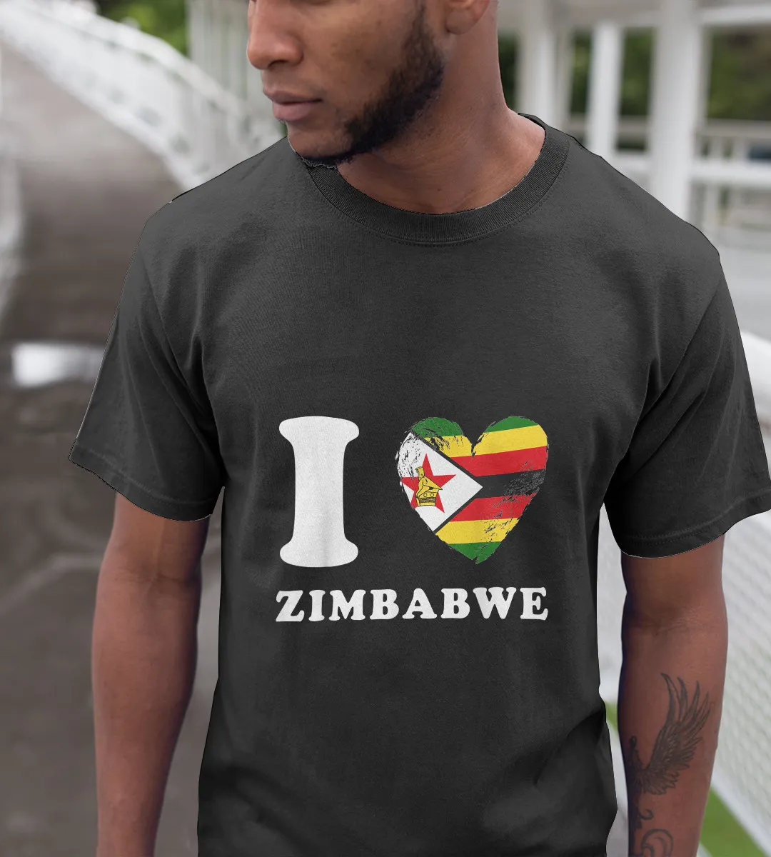 1sttheworld T-Shirt - Heart Flag Zimbabwe T-Shirt Black A35