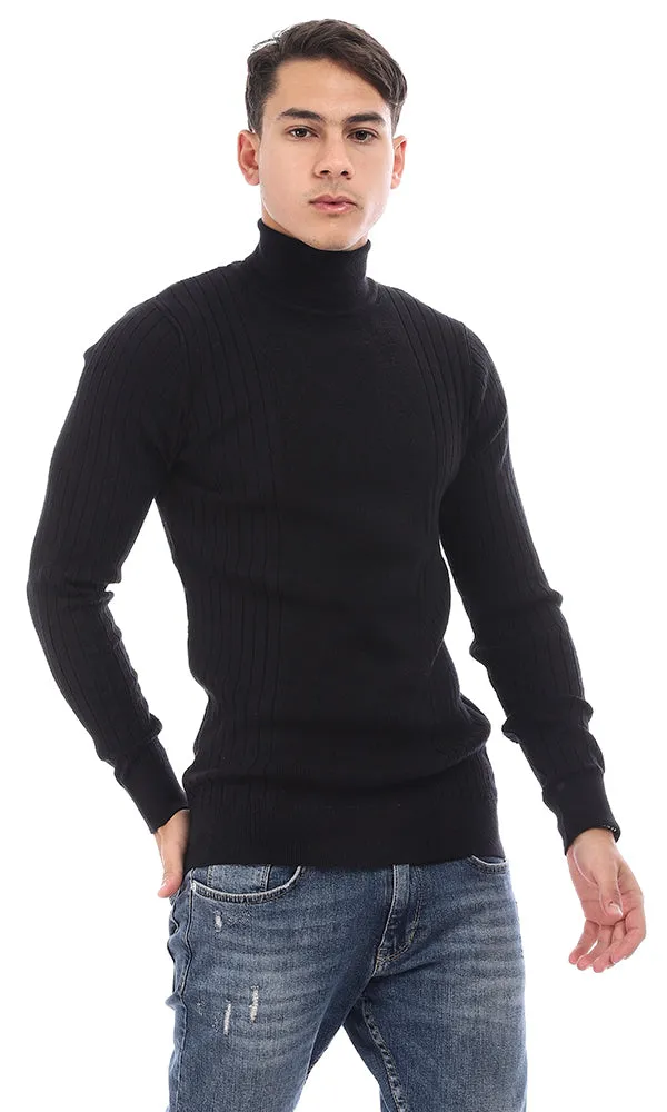 96399 Turtle Neck Solid Long Sleeves Pullover - Black