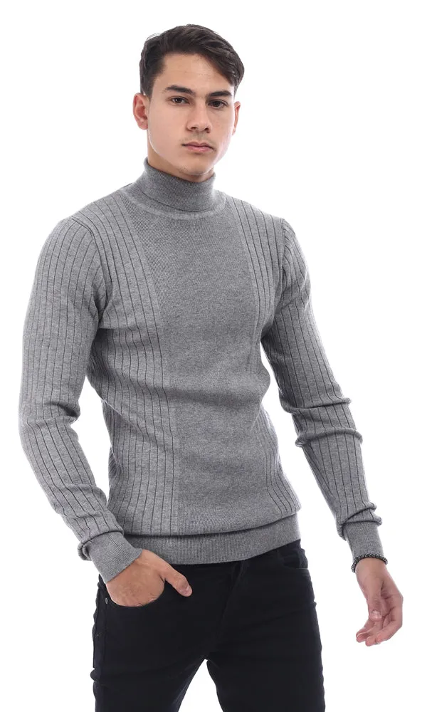 96400 Slim Fit Ribbed Sweater With Turtle Neck - Grey