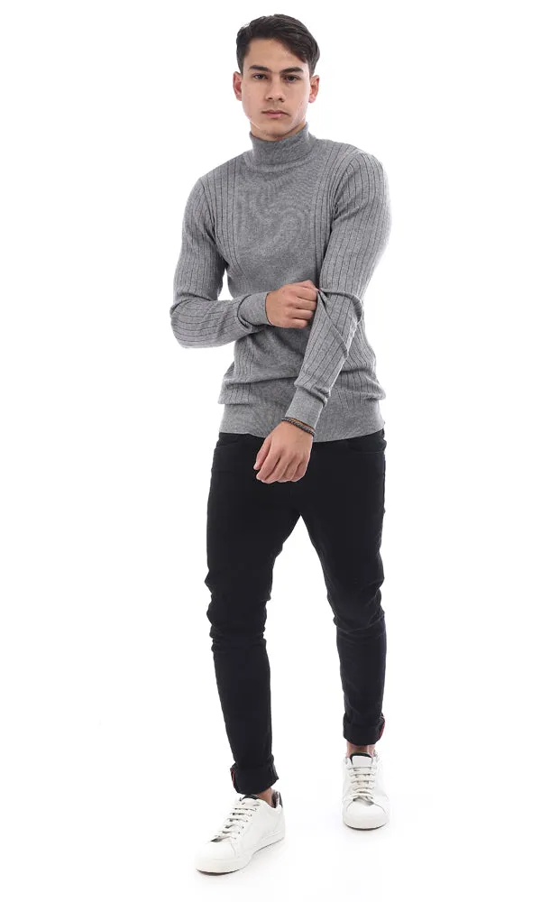 96400 Slim Fit Ribbed Sweater With Turtle Neck - Grey