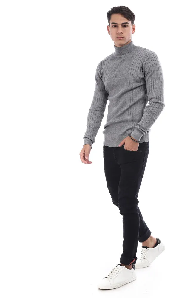 96400 Slim Fit Ribbed Sweater With Turtle Neck - Grey