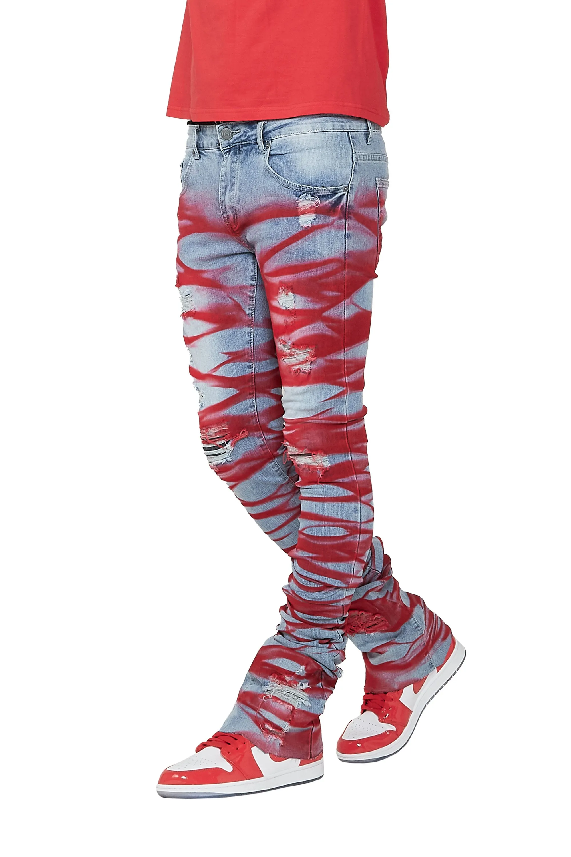 Ayden Blue/Red Super Stacked Flare Jean