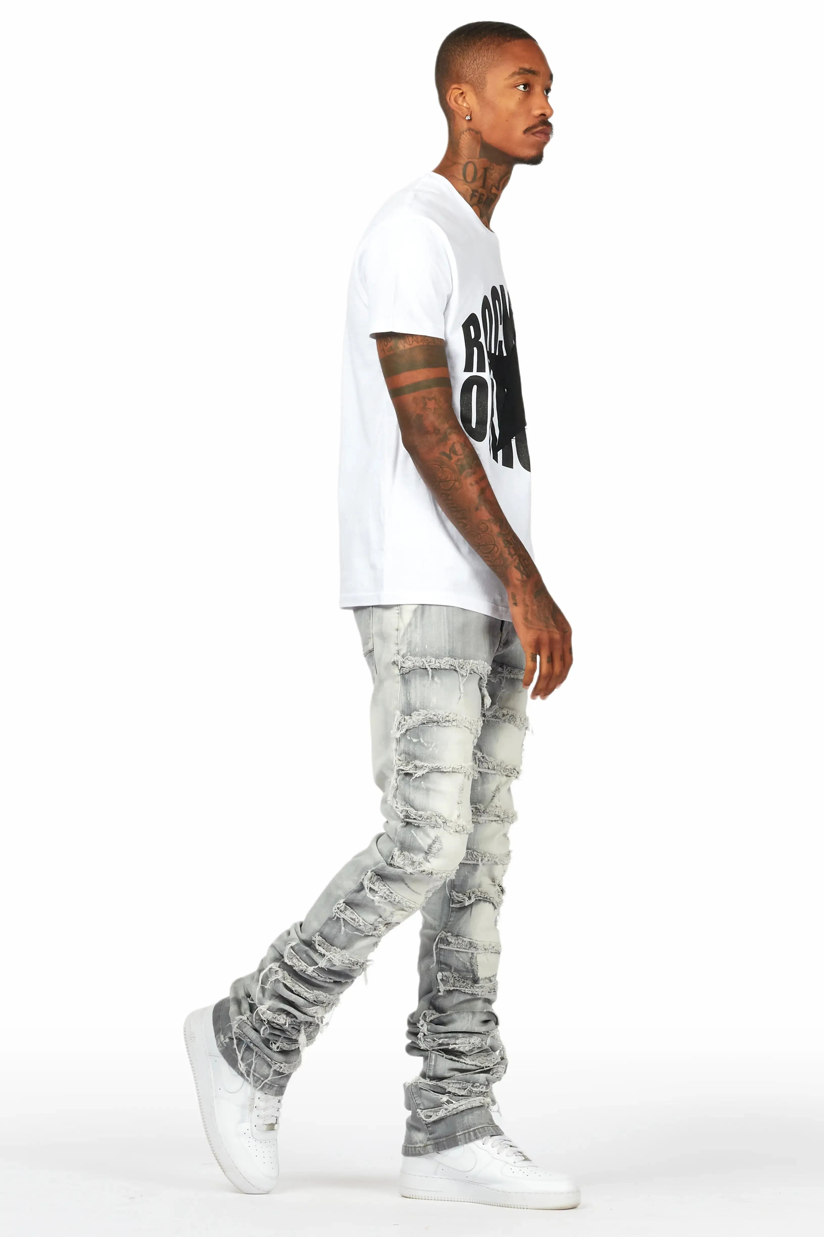 Banji White/Grey T-Shirt Stacked Flare Jean Bundle