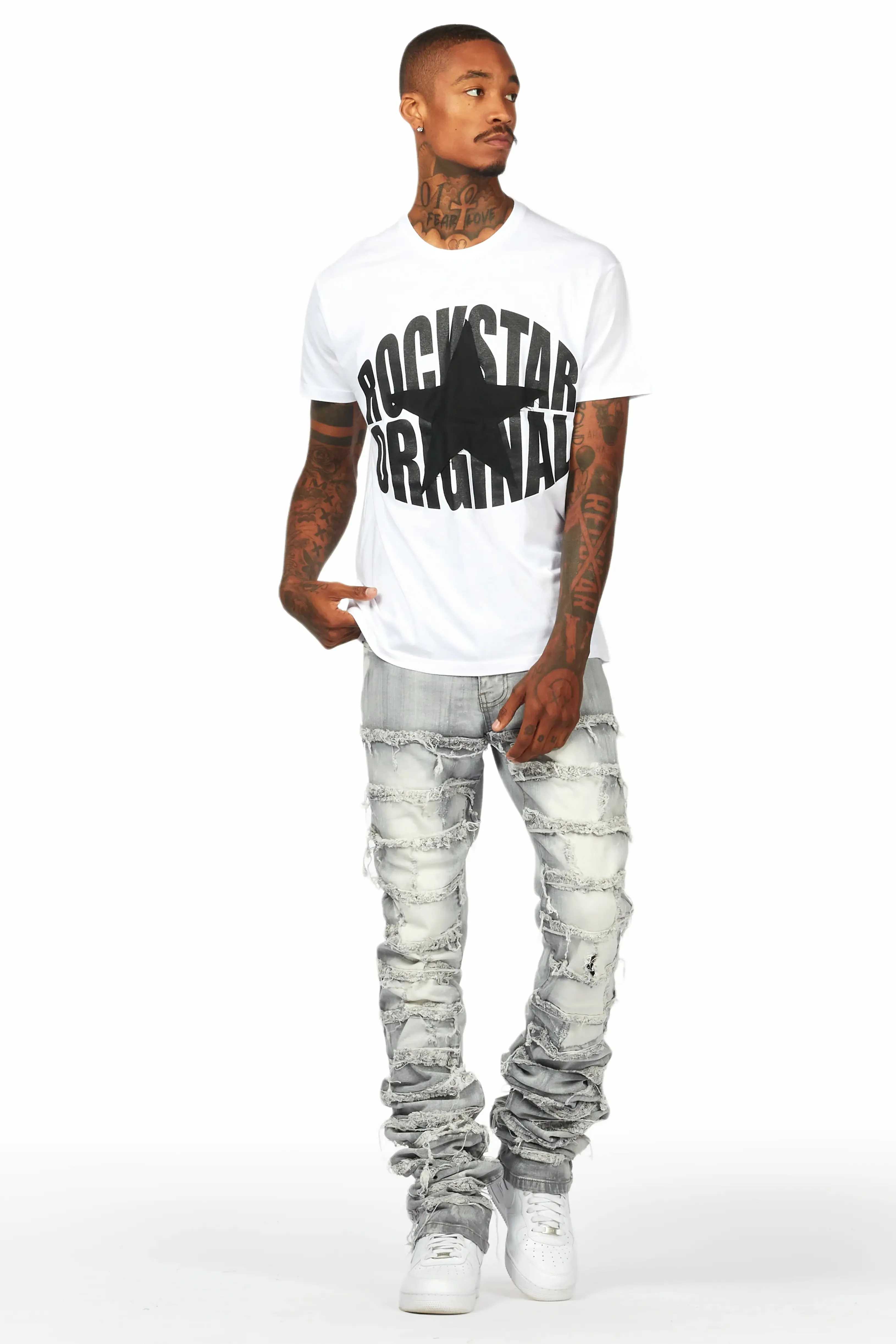 Banji White/Grey T-Shirt Stacked Flare Jean Bundle