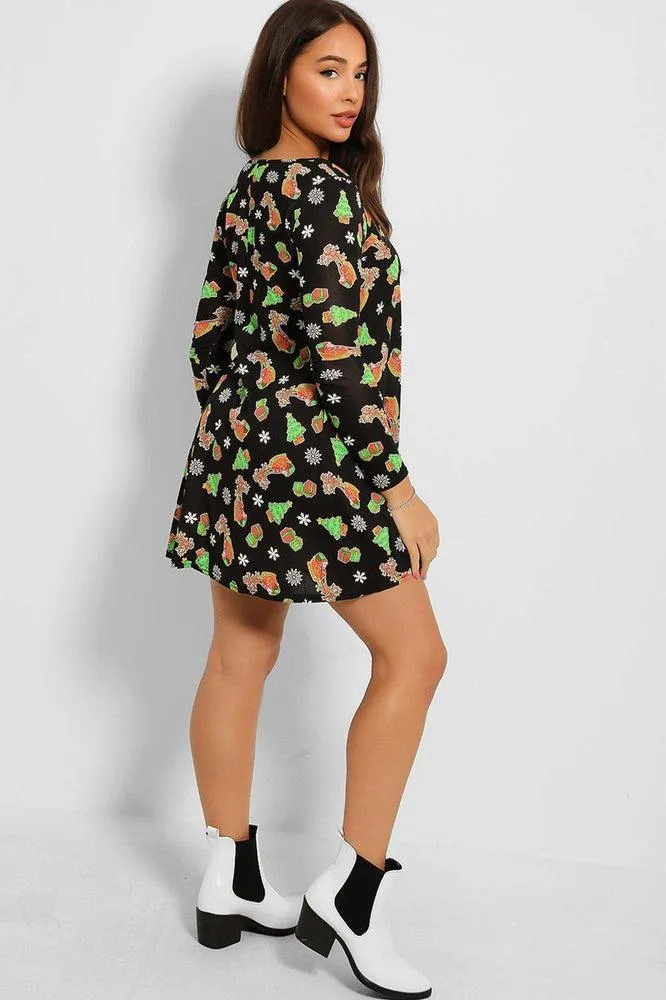 Black Christmas Tree And Presents Print Dress