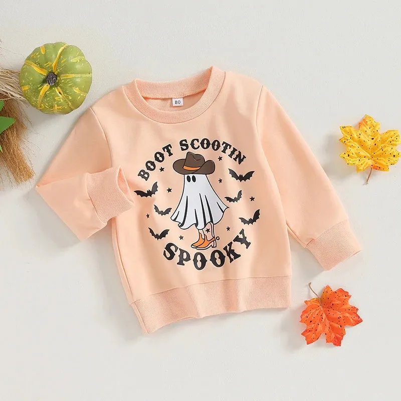 BOOT SCOOTIN' SPOOKY - Little Girls Western Ghost Halloween Sweatshirt