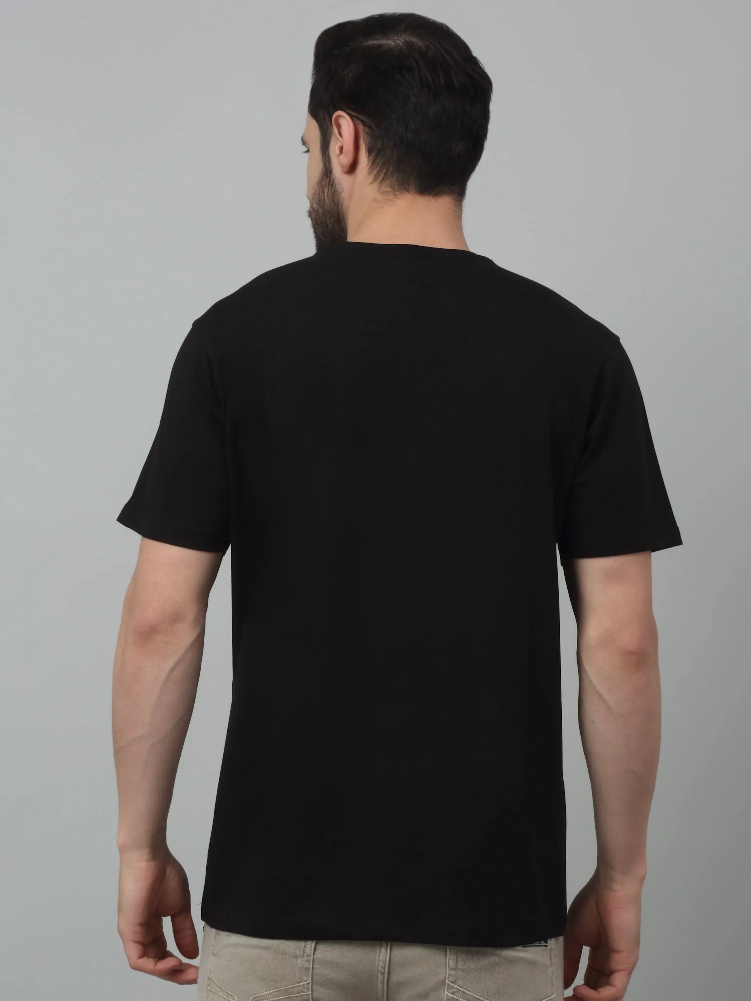 Cantabil Black Printed Round Neck Half Sleeve T-shirt For Men