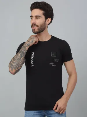 Cantabil Black Printed Round Neck Half Sleeve T-Shirt For Men