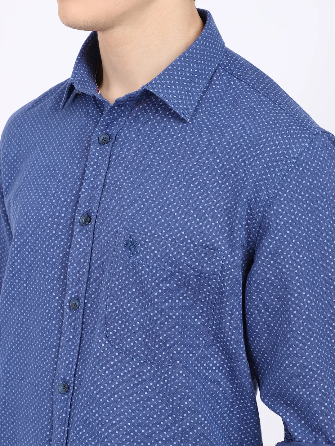 Cantabil Cotton Blend Printed Blue Full Sleeve Casual Shirt for Men with Pocket