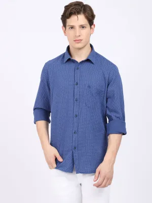 Cantabil Cotton Blend Printed Blue Full Sleeve Casual Shirt for Men with Pocket