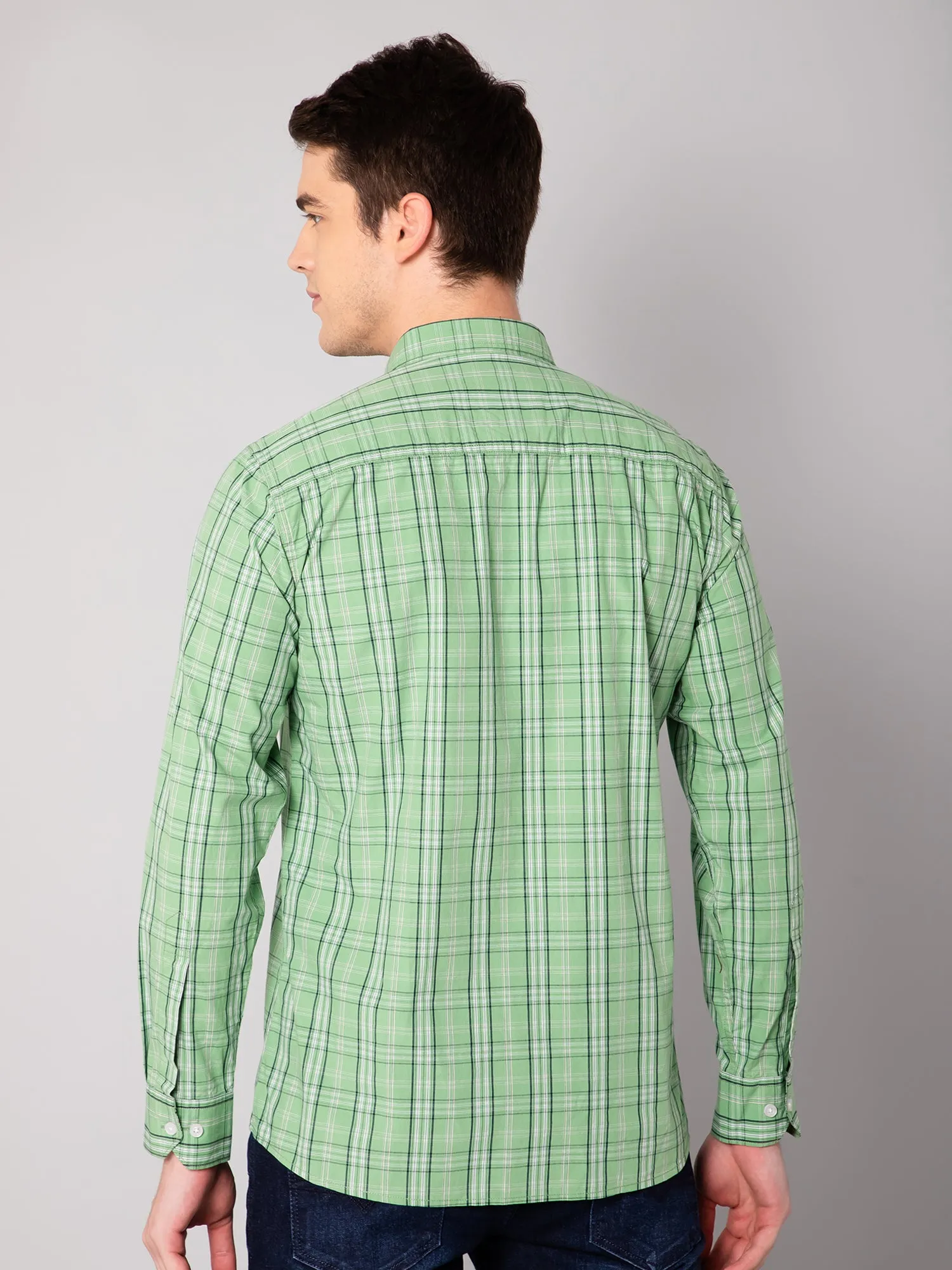 Cantabil Cotton Checkered Green Full Sleeve Casual Shirt for Men with Pocket