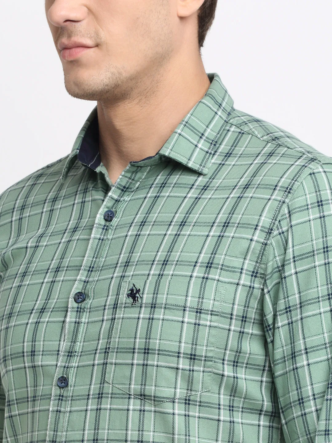 Cantabil Cotton Checkered Green Full Sleeve Casual Shirt for Men with Pocket