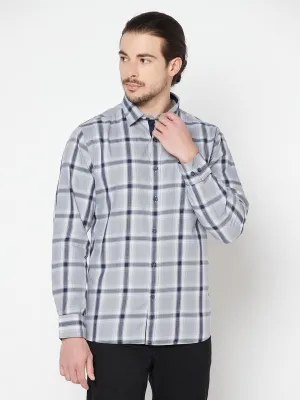 Cantabil Cotton Checkered Grey Full Sleeve Casual Shirt for Men with Pocket