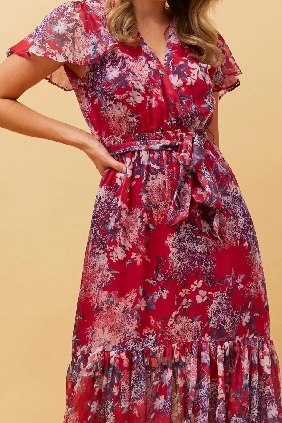 DAWN FLORAL TIERED MIDI DRESS