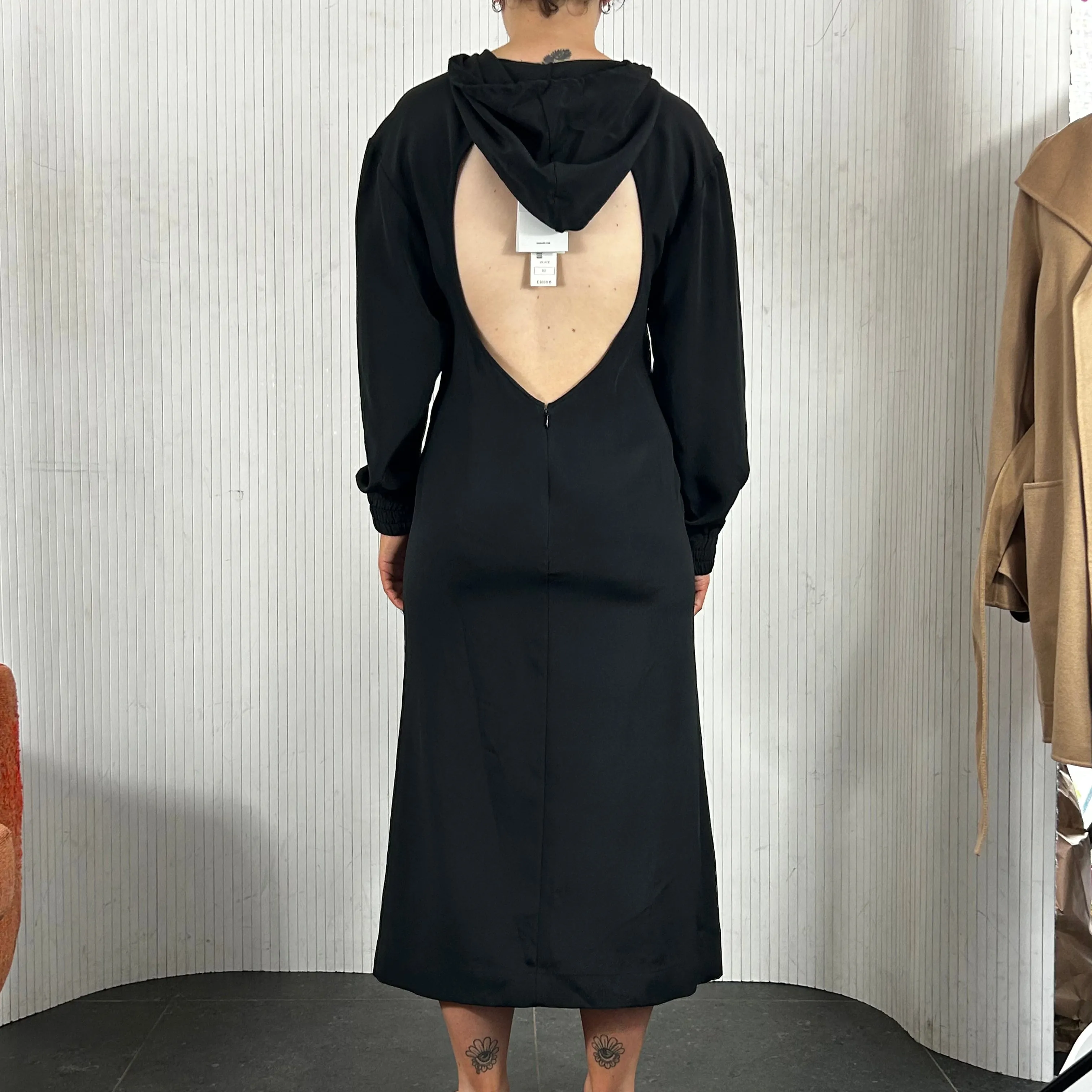 Dion Lee Black Silk Hooded Dress S