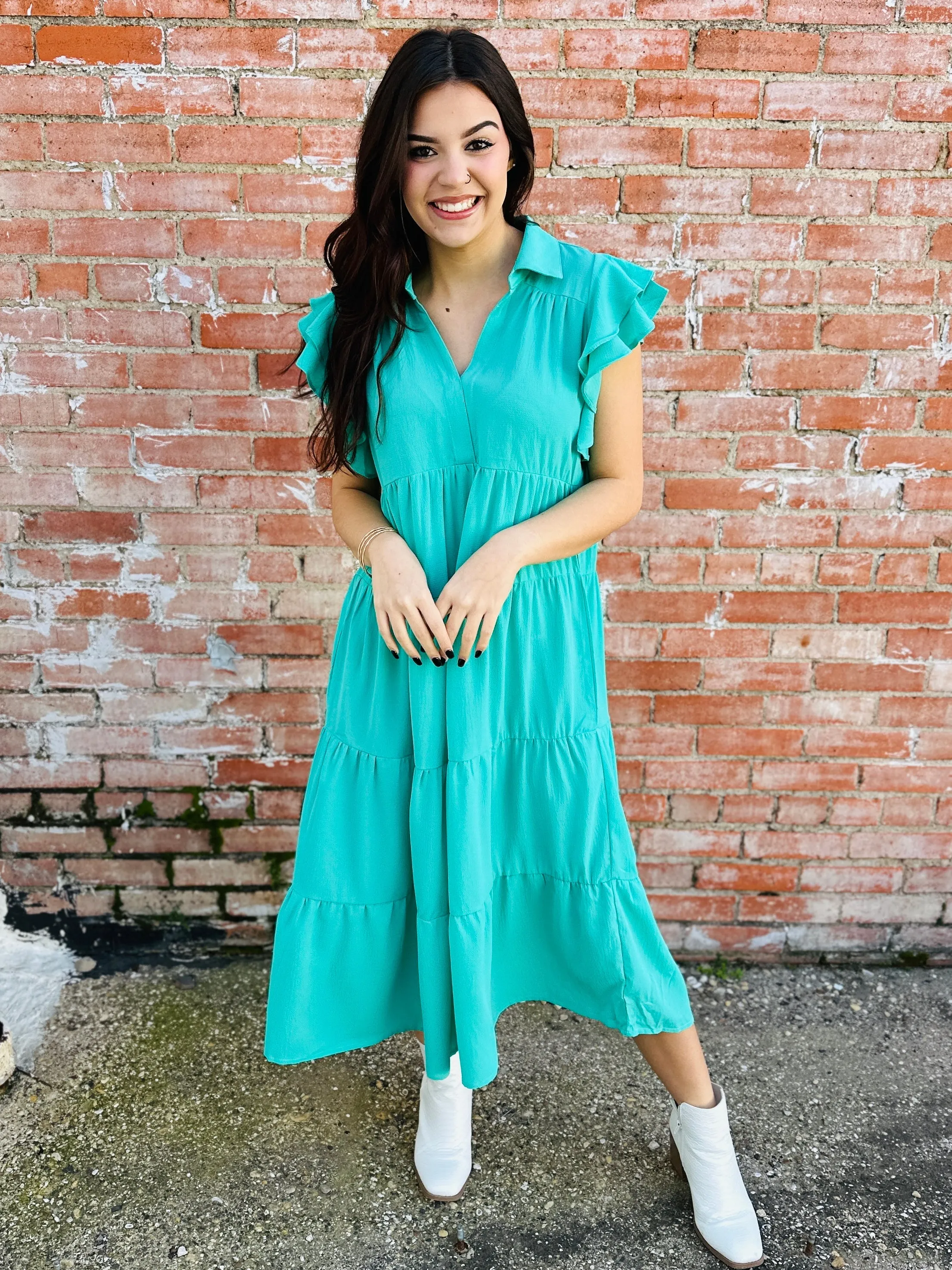 Doing My Best Tiered Midi Dress  Jade