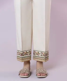 Embroidered Cambric Straight Pants