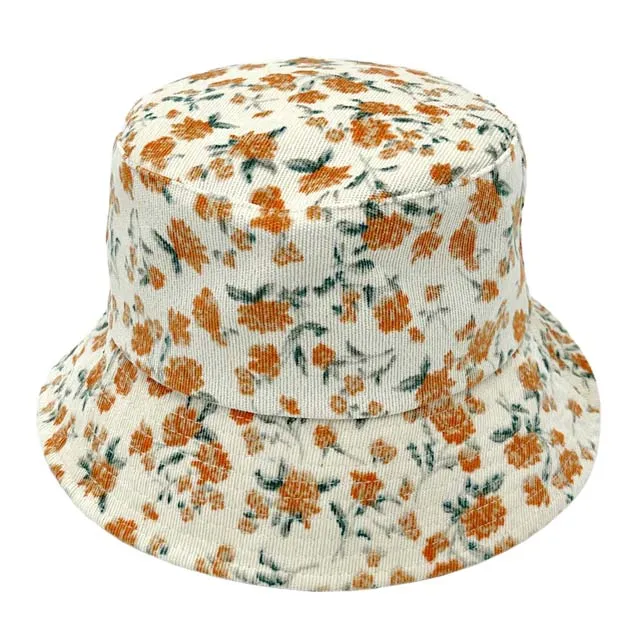 Floral Printed Corduroy Bucket Hat