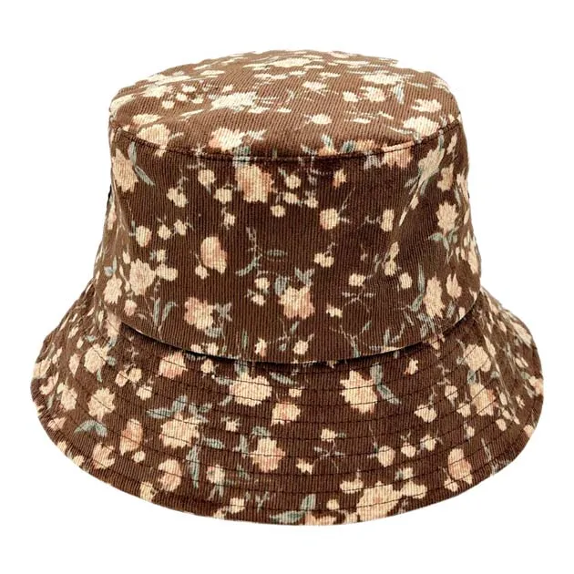 Floral Printed Corduroy Bucket Hat