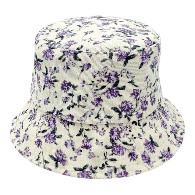 Floral Printed Corduroy Bucket Hat