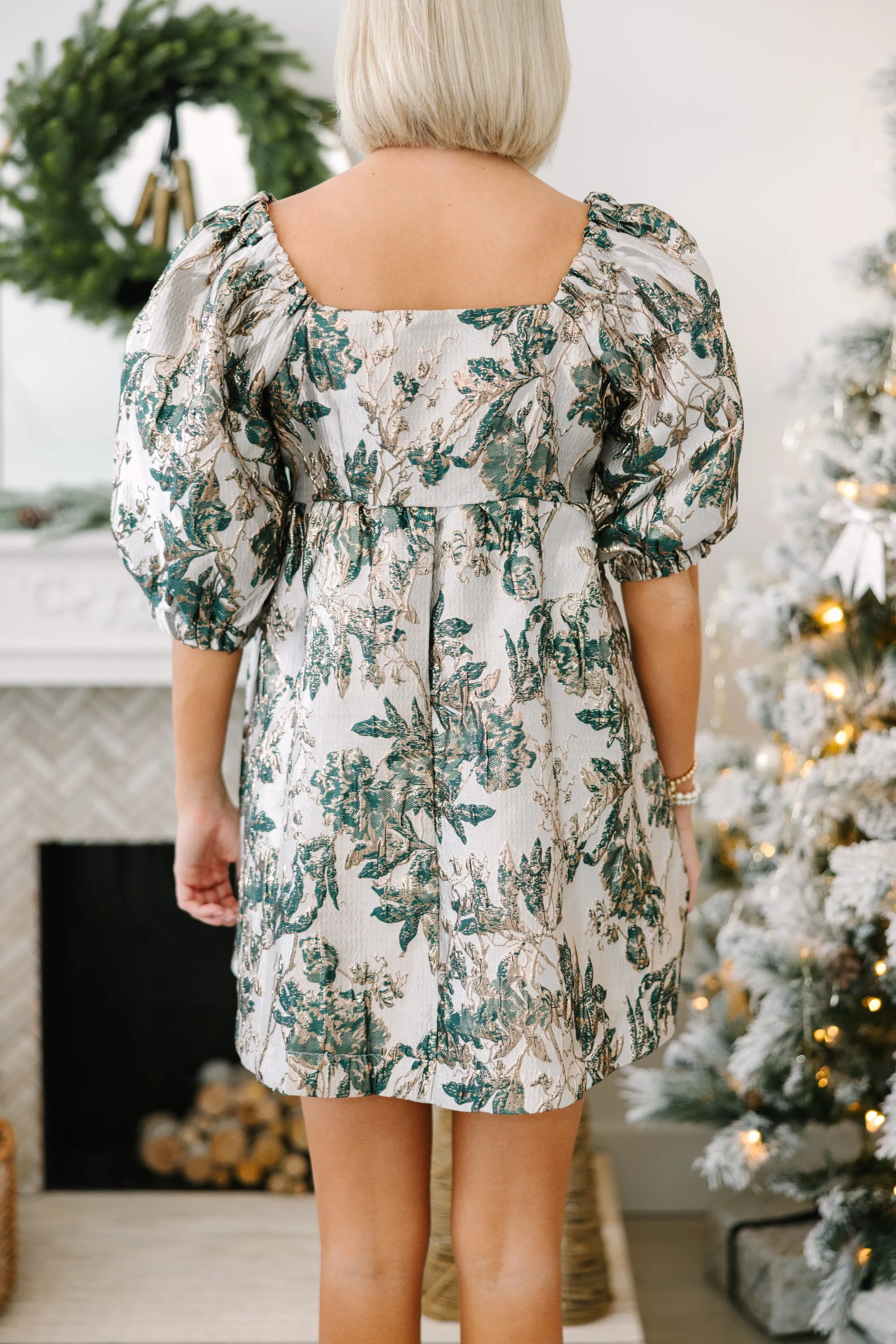 Good Days Ahead Hunter Green Metallic Floral Dress