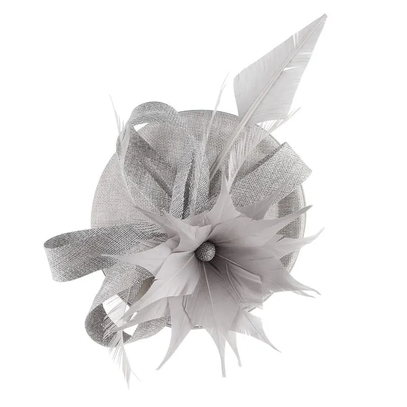 Hair Clip Flower Pillbox Fascinator Hat with Feathers