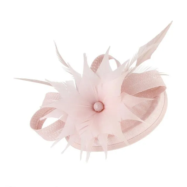 Hair Clip Flower Pillbox Fascinator Hat with Feathers