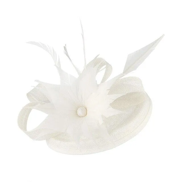 Hair Clip Flower Pillbox Fascinator Hat with Feathers