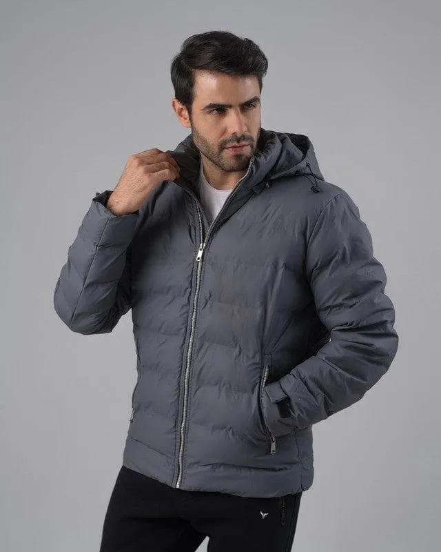 HOODED PUFFER JACKET - GREY