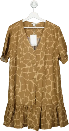 Monki Brown Giraffe Print Mini Flounce Dress BNWT UK L