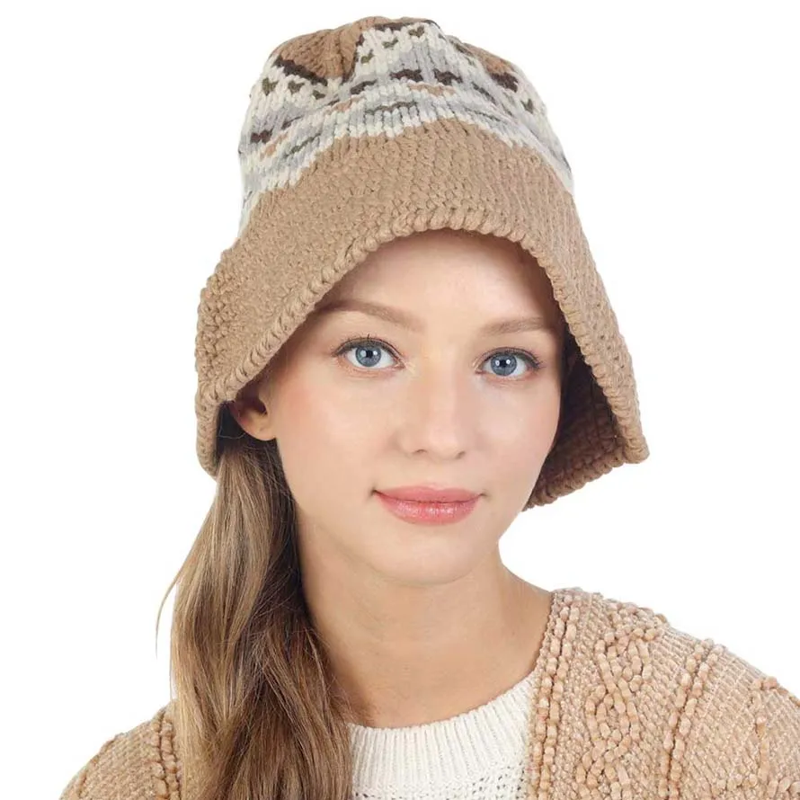 Nordic Pattern Knitted Bucket Hat