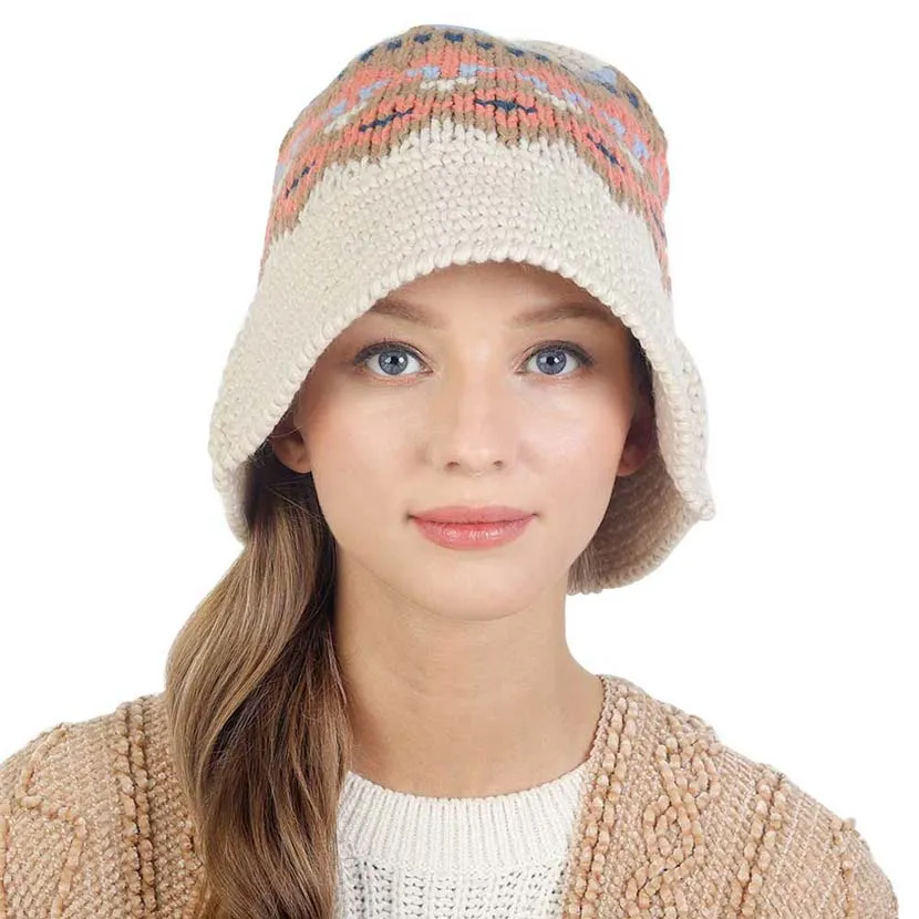 Nordic Pattern Knitted Bucket Hat