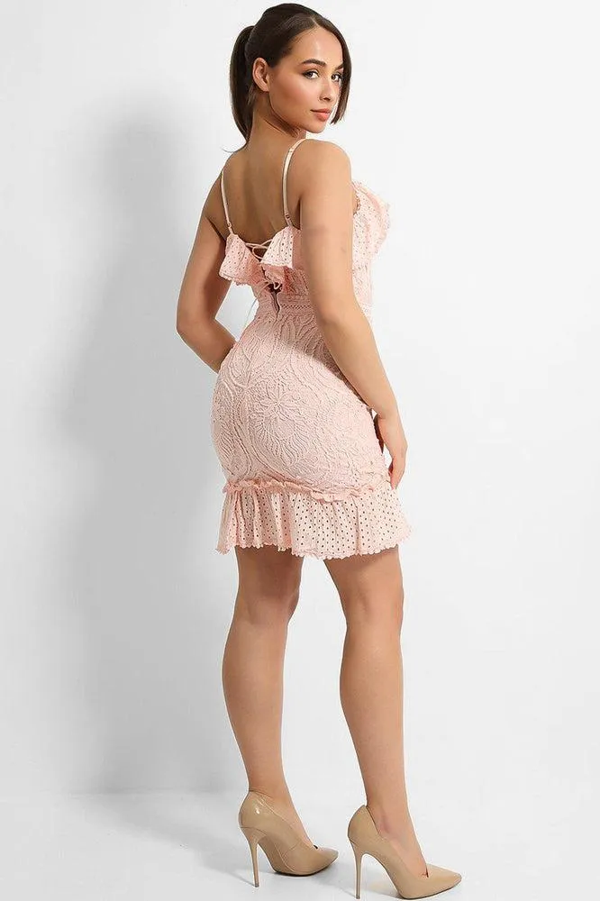 Pink Crochet Lace Frill Detail Cami Mini Dress