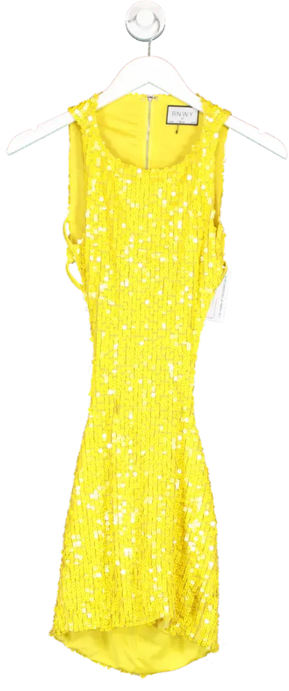 RNWY Yellow Open Back Sequin Mini Dress UK XS