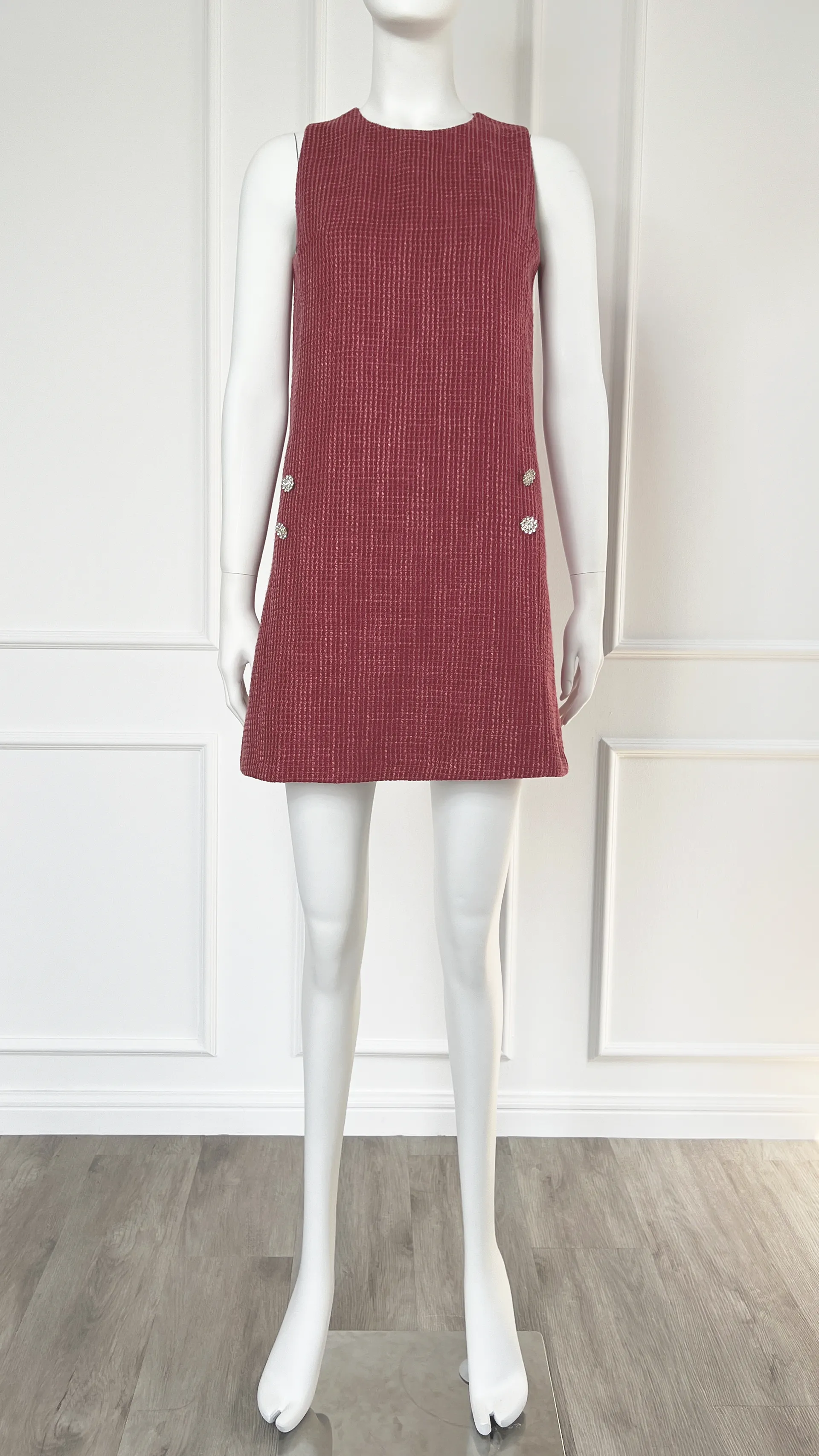 Taylor Tweed Short Lined Shift Dress With Diamante Buttons