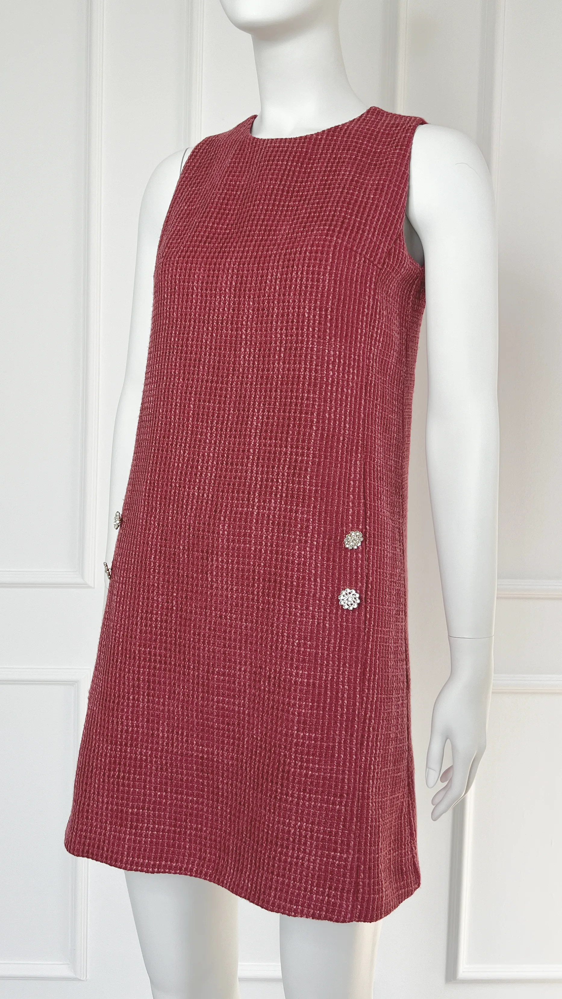 Taylor Tweed Short Lined Shift Dress With Diamante Buttons