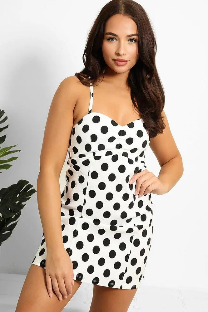 White Black Large Polka Dot Cami Mini Dress